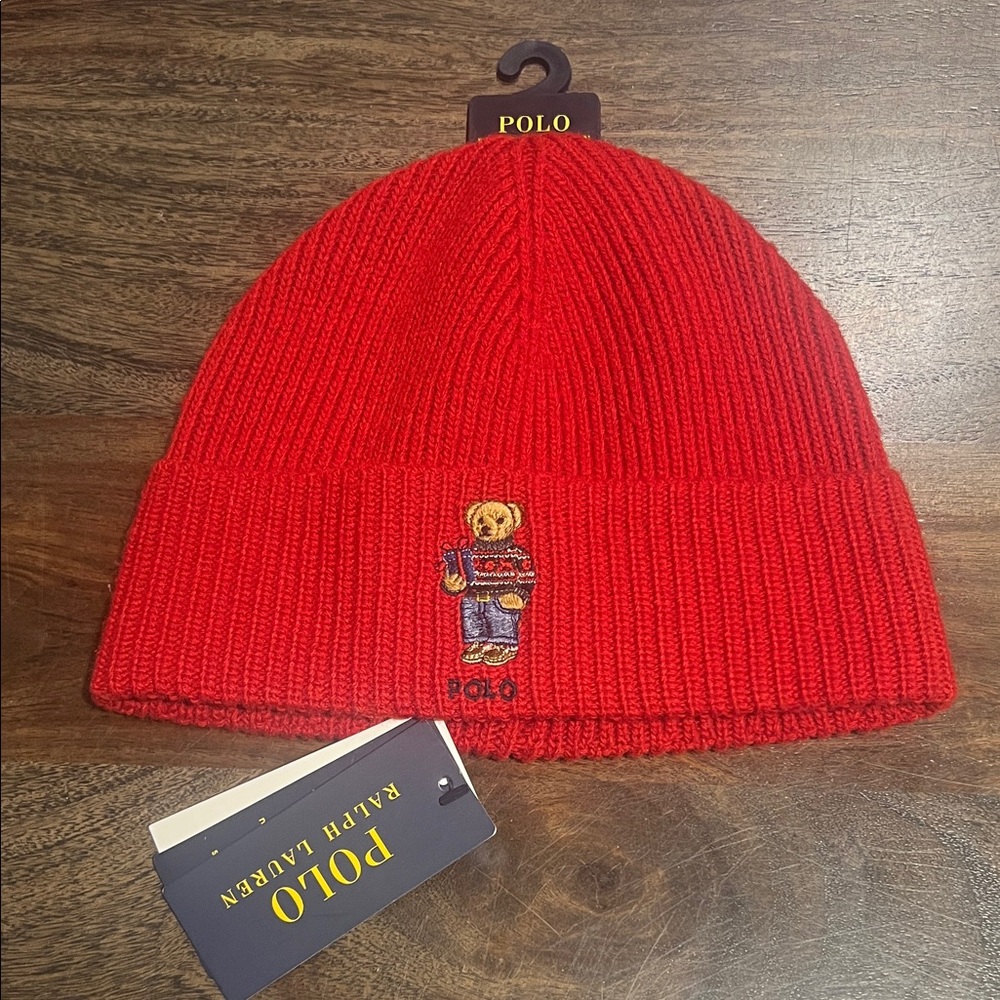 Polo Ralph Lauren Polo Bear Red Toque Beanie Hat NWT